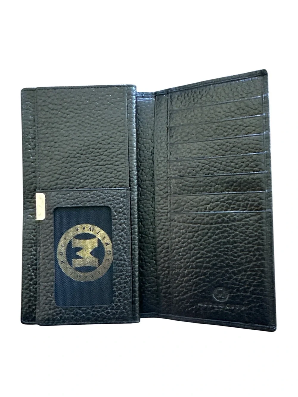 Metrocity Black Pebbled Leather Long Bifold Wallet Men’s Executive Business New